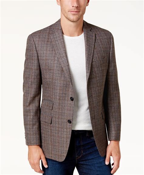 michael kors men's classic fit brown plaid sport coat